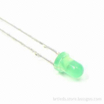 3mm Round Pure Green Emitting LED Lamp with Green Diffused Lens and 525nm Wavelength